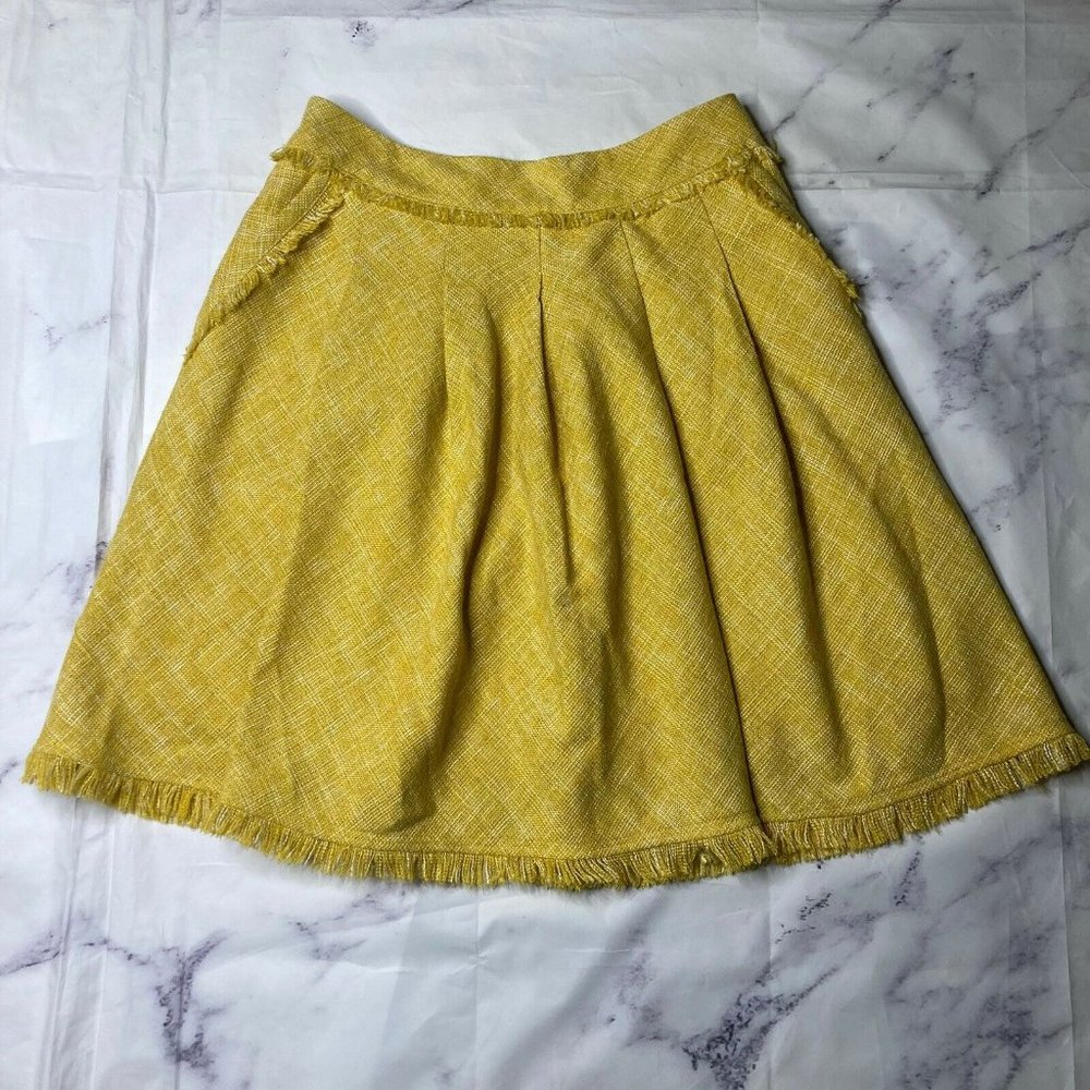 Maeve Anthropologie Skirt Womens Size 10 Yellow Pleated Pockets Raw Hem